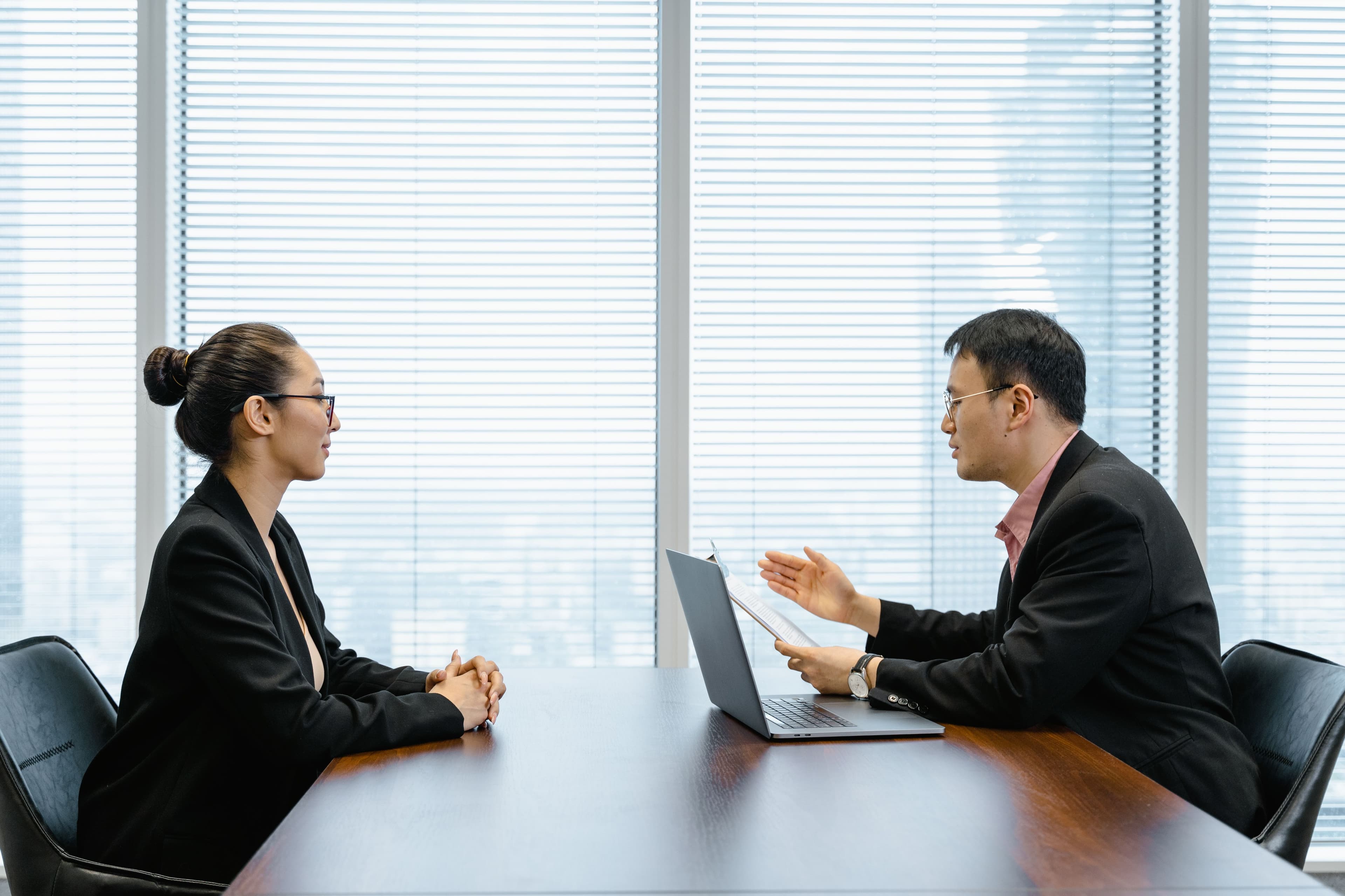 Two people in an interview